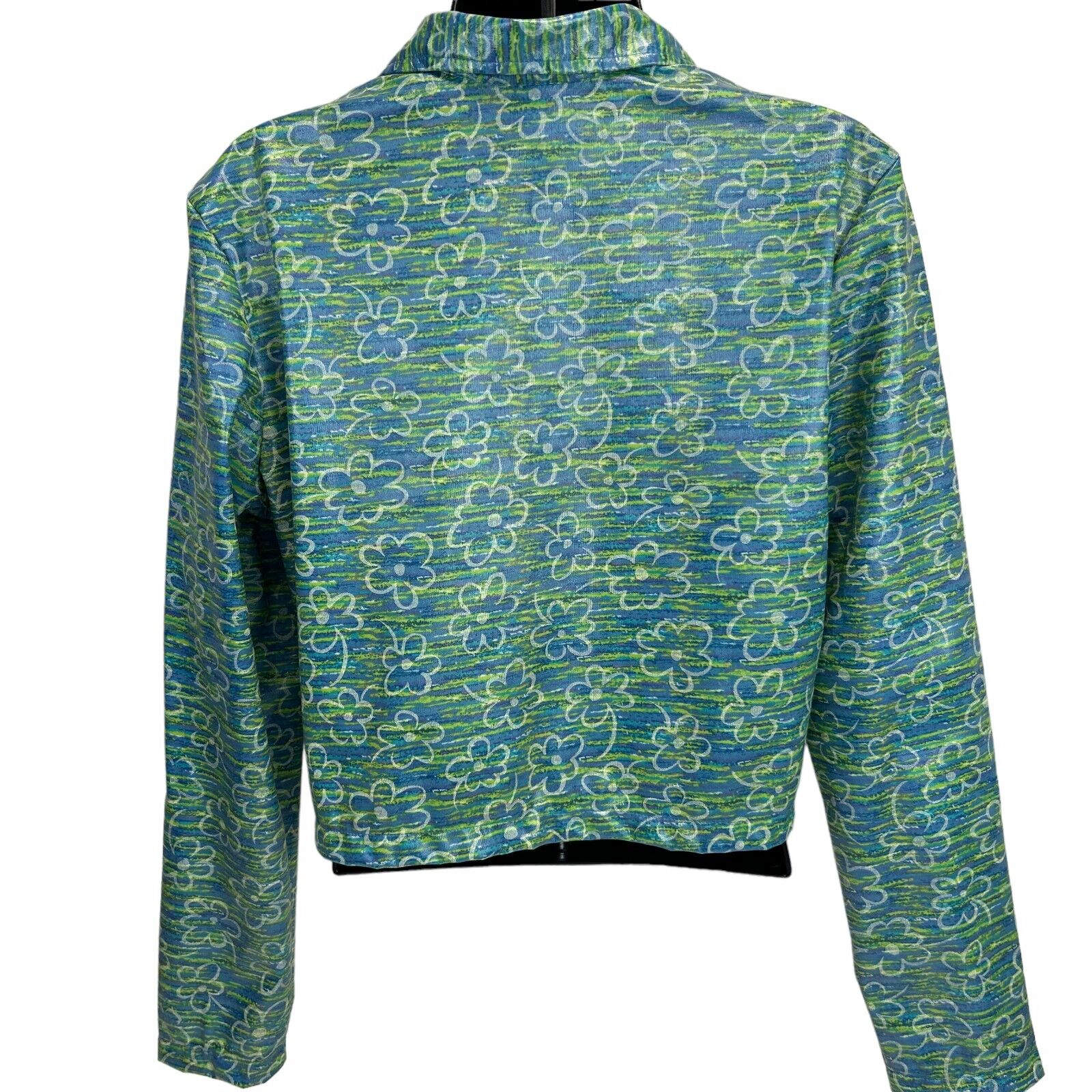 Vintage 90s 5-7-9 Cropped Rain Jacket Juniors Womens Medium Green Floral 579 USA - Image 3