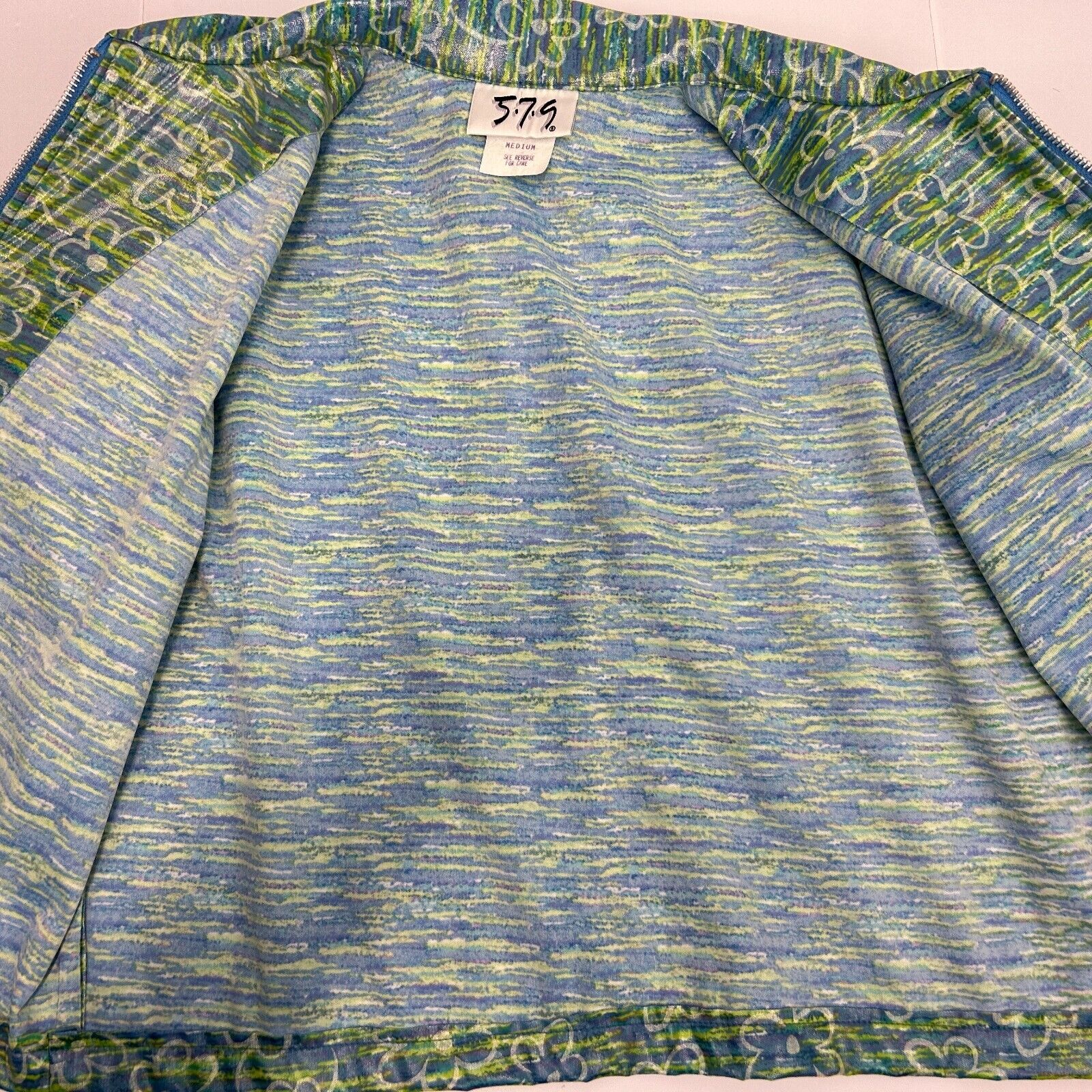 Vintage 90s 5-7-9 Cropped Rain Jacket Juniors Womens Medium Green Floral 579 USA - Image 5