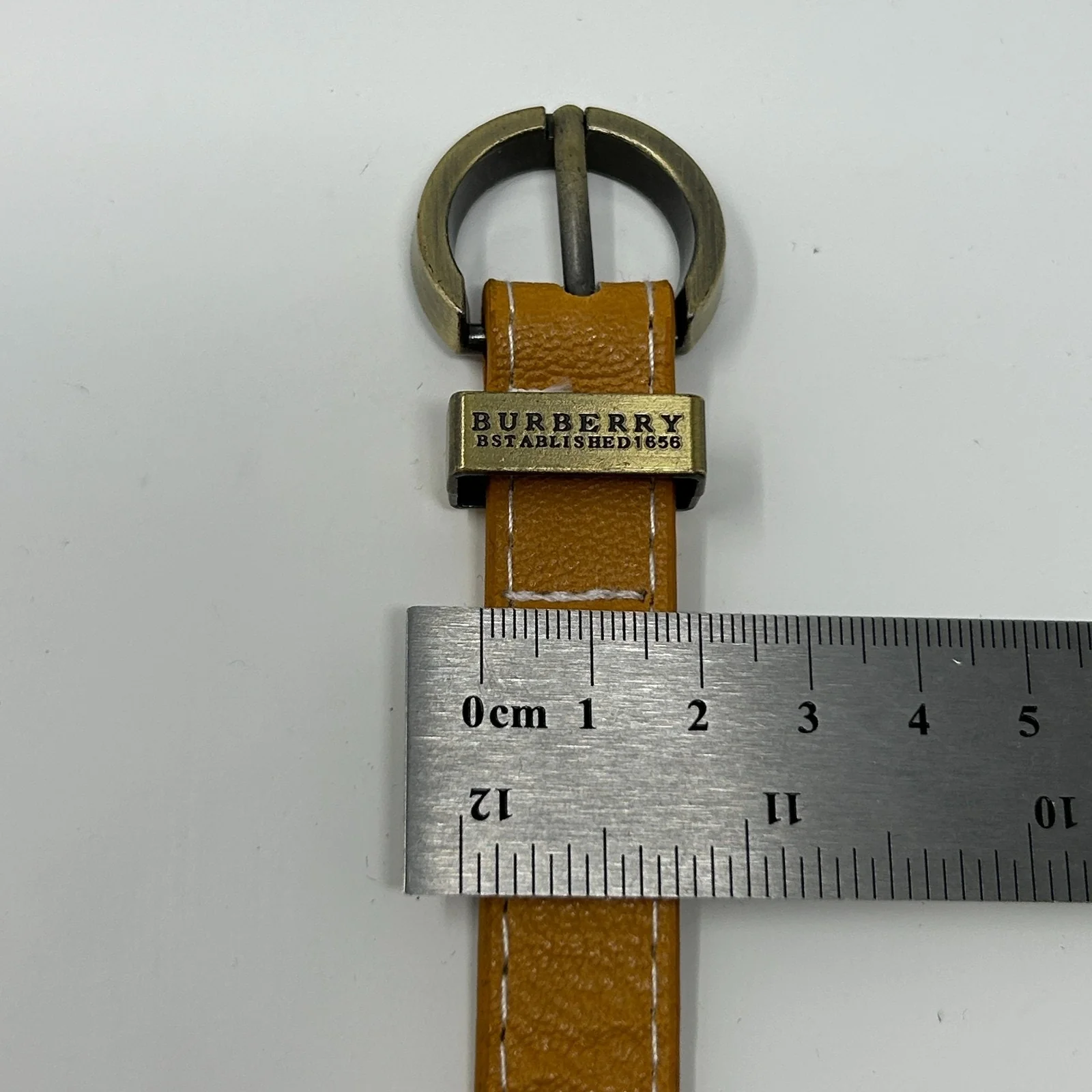 Burberry Thin Skinny Belt Brass Buckle Amber Yellow Gold Beige Womens M Medium - Image 4