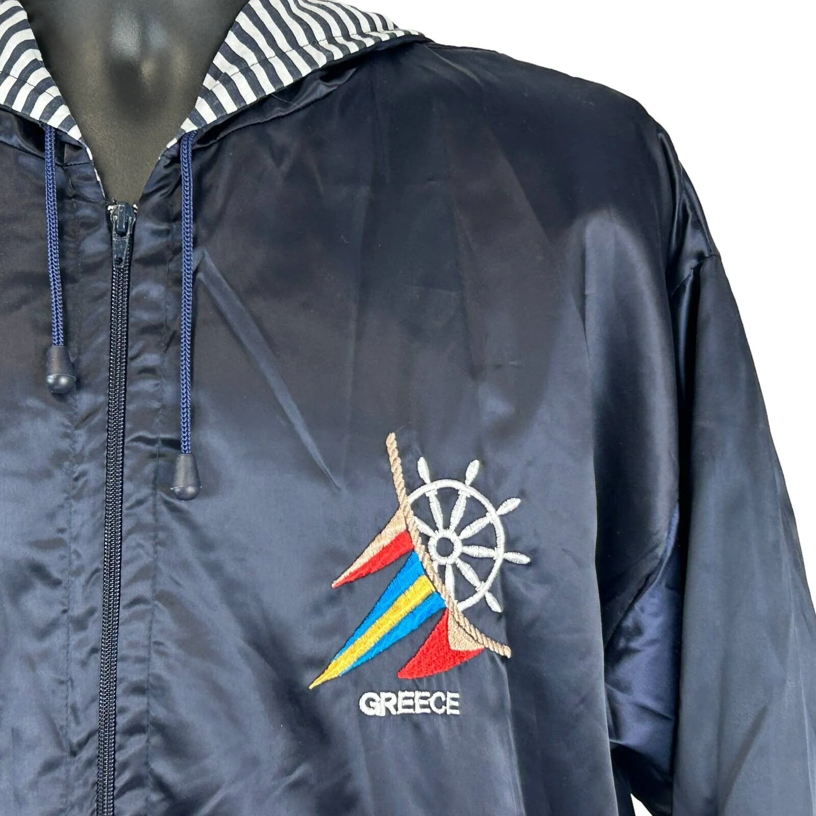 Vintage 90s Greece Satin Jacket Cruising the Aegean Sea Blue Womens XL X-Large - Image 5