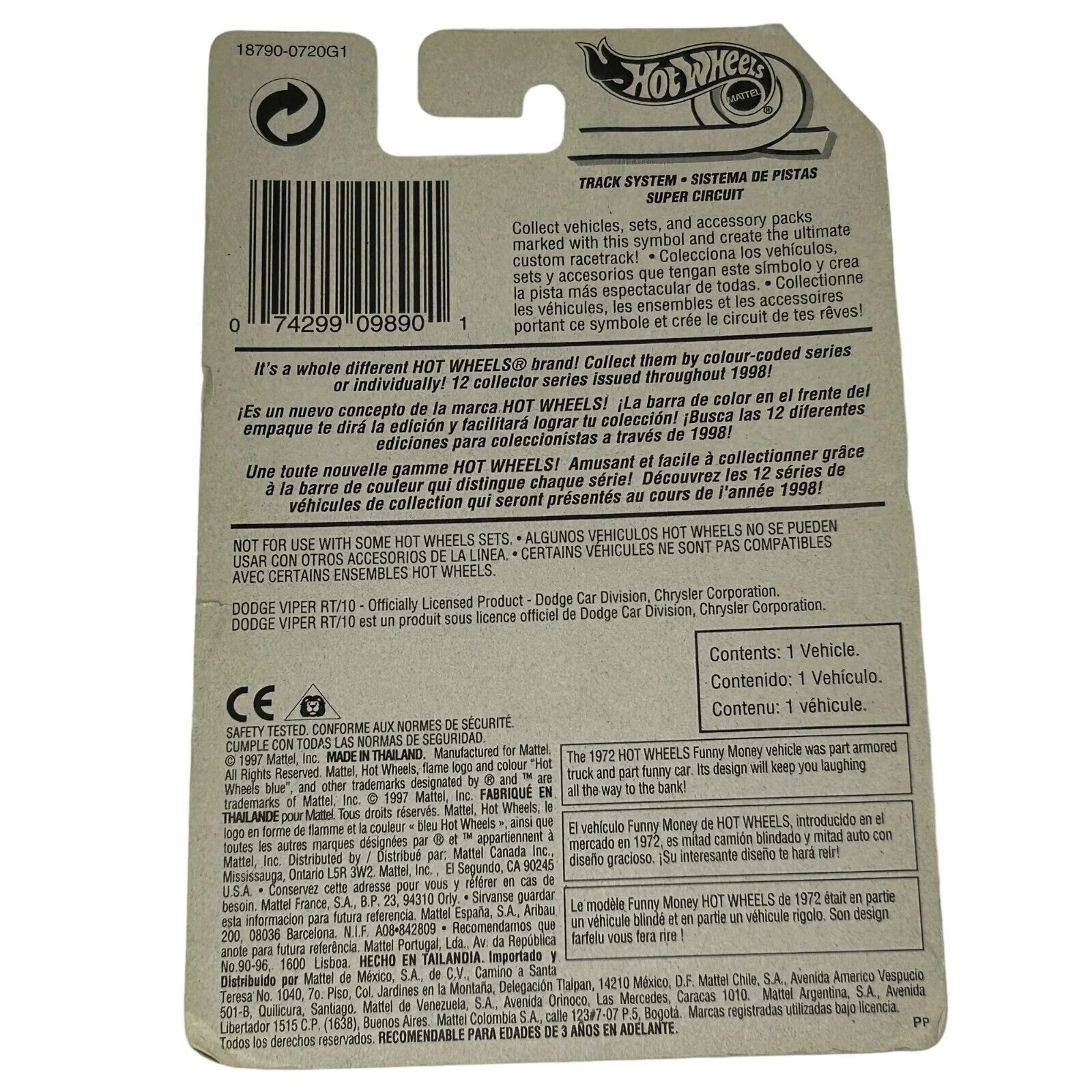 Dodge Viper RT/10 Hot Wheels Diecast Car White Collectible Vintage 90s 1998 New - Image 3