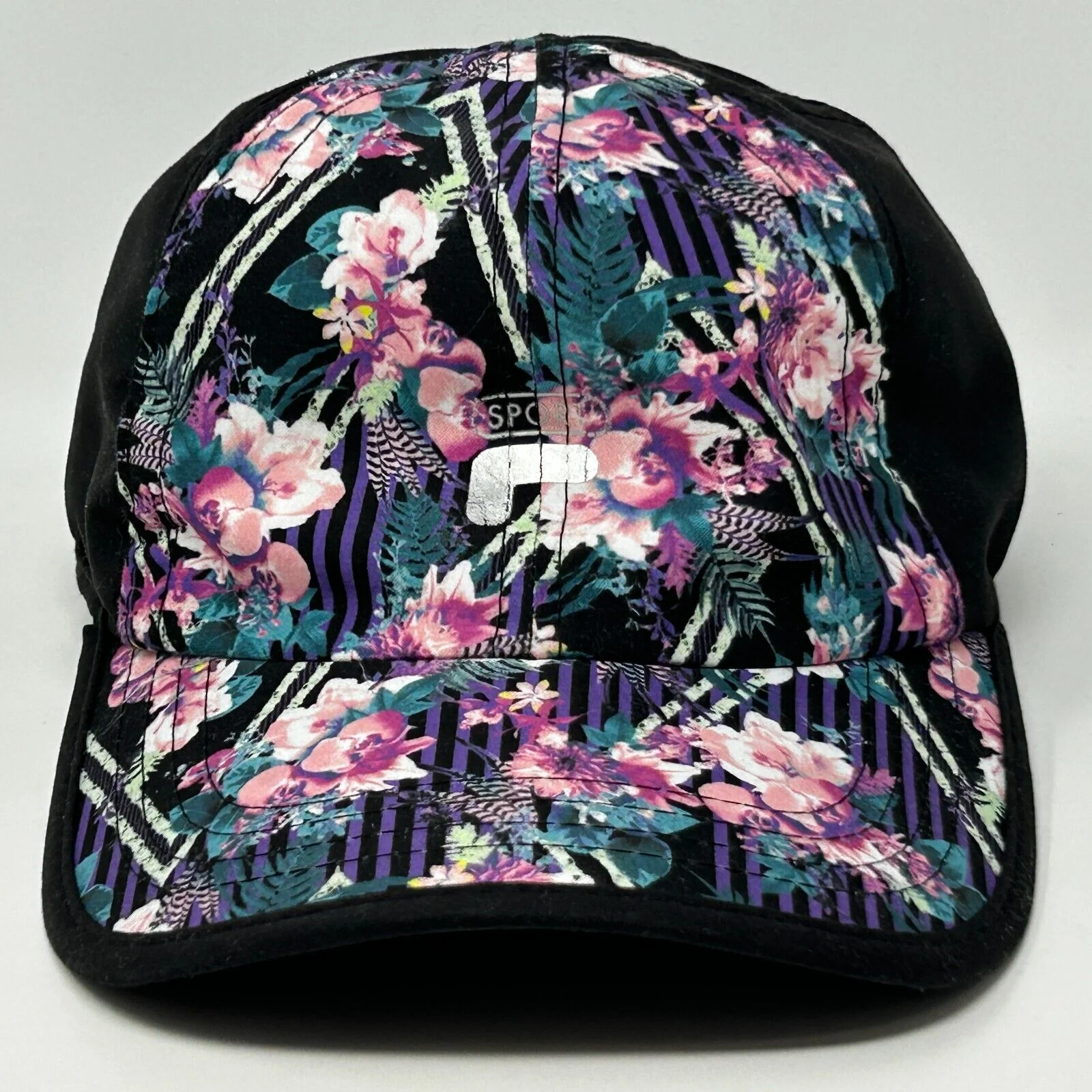 Fila Sport Floral Dad Hat Cap Unisex Womens Black Strapback Flowers Hawaiian - Image 10