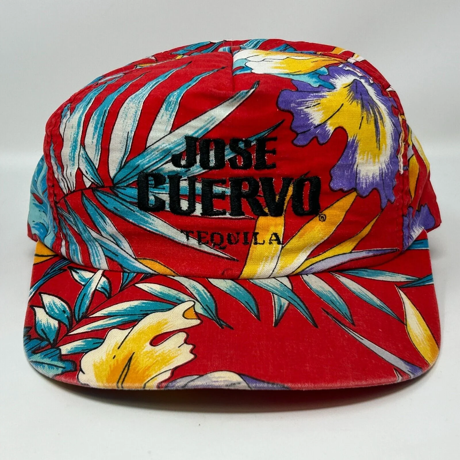 Vintage 90s Jose Cuervo Tequila Hat Baseball Cap Floral K-Products Red Snapback - Image 8