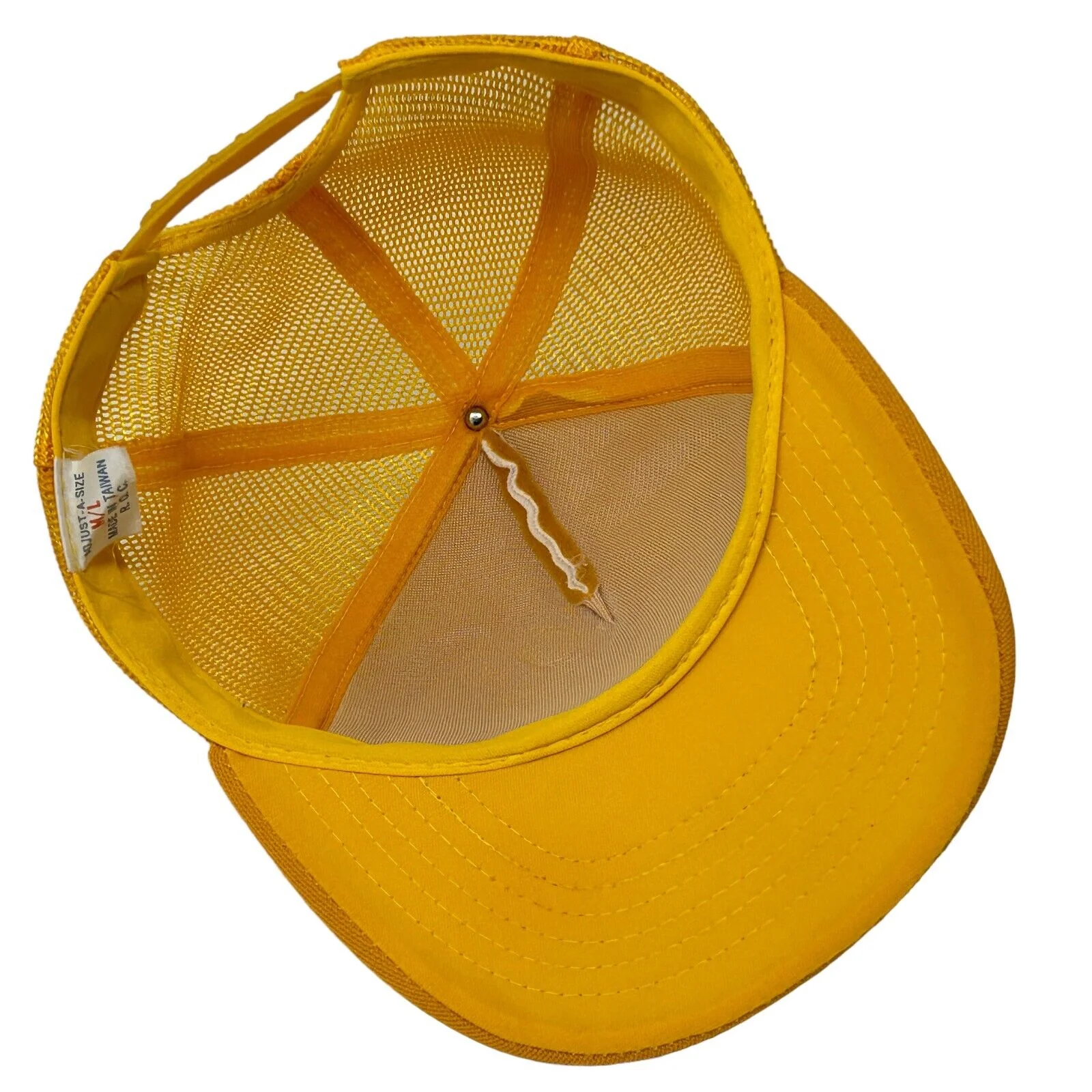 Vintage 80s KW Pipeline Inc Patch Trucker Hat Baseball Cap Backhoe Mesh Yellow - Image 4