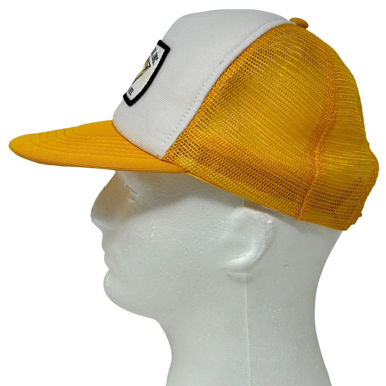 Vintage 80s KW Pipeline Inc Patch Trucker Hat Baseball Cap Backhoe Mesh Yellow - Image 7