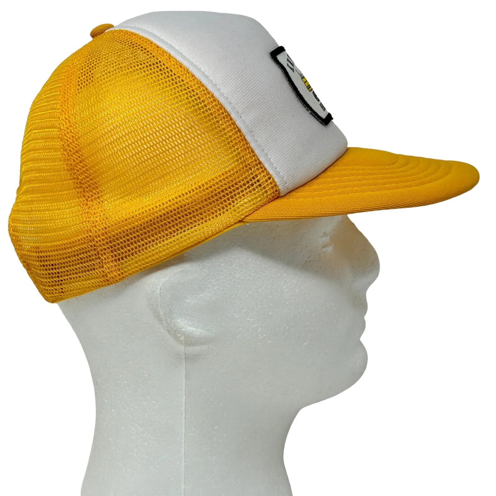 Vintage 80s KW Pipeline Inc Patch Trucker Hat Baseball Cap Backhoe Mesh Yellow - Image 8