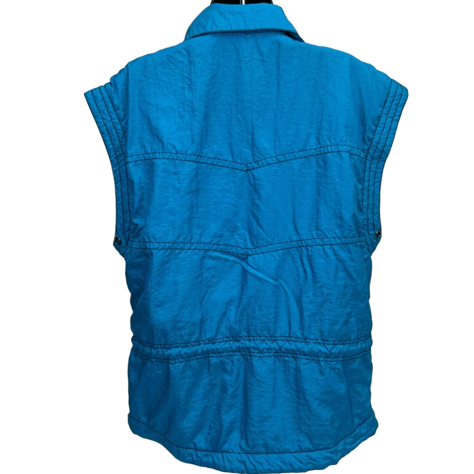 Vintage 90s Lavon Sport Vest Jacket Satin Blue Pockets Sleeveless Womens Medium - Image 3
