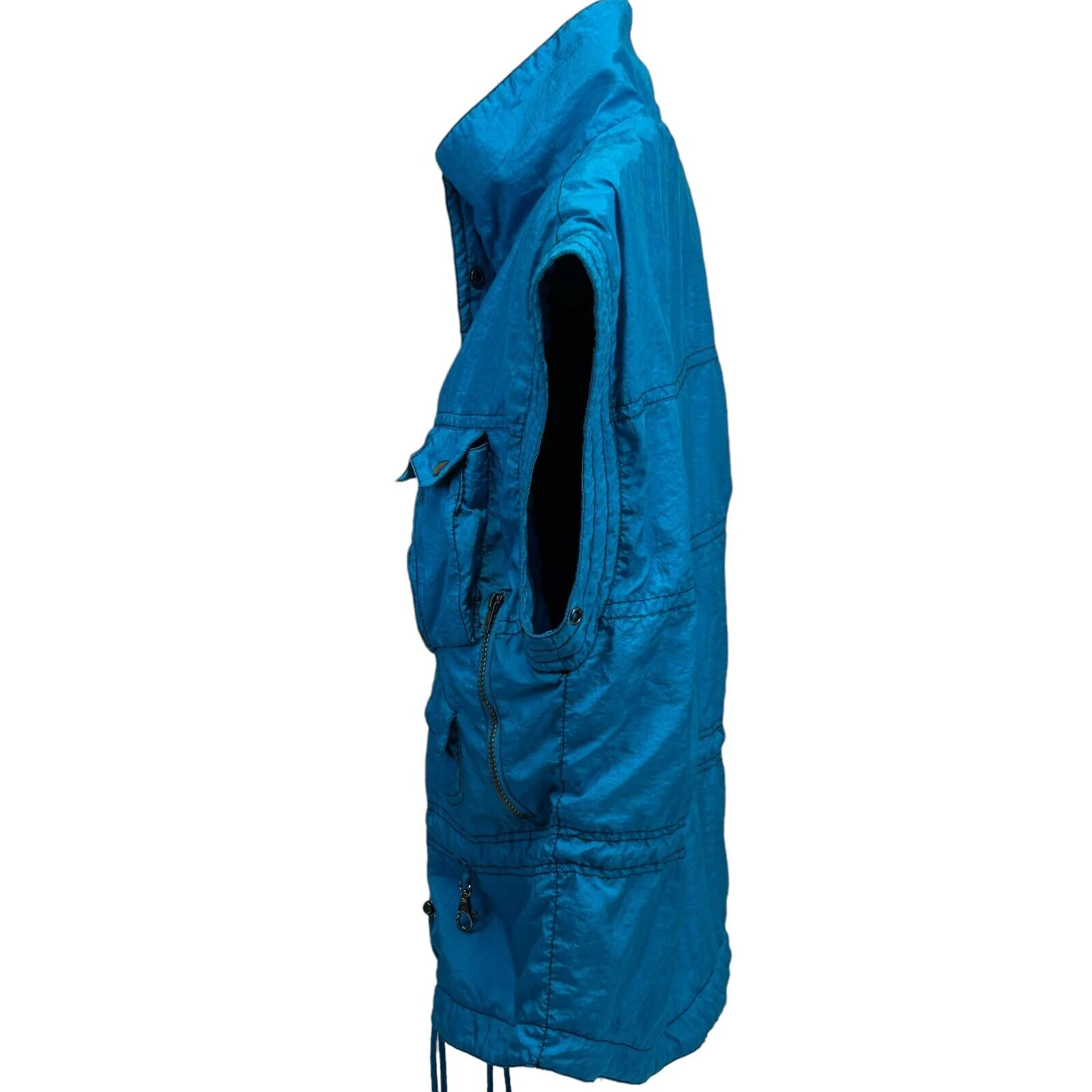Vintage 90s Lavon Sport Vest Jacket Satin Blue Pockets Sleeveless Womens Medium - Image 4
