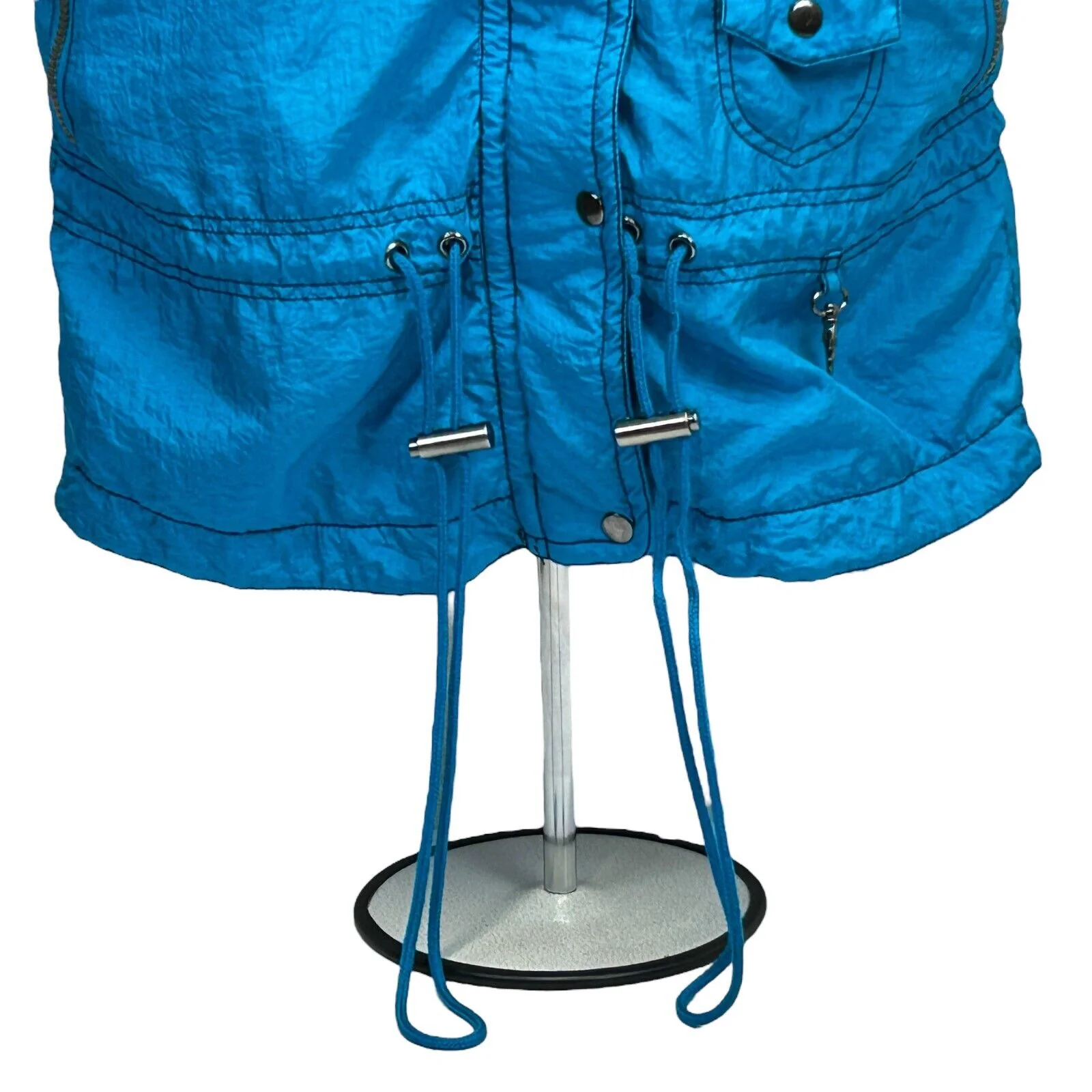 Vintage 90s Lavon Sport Vest Jacket Satin Blue Pockets Sleeveless Womens Medium - Image 6