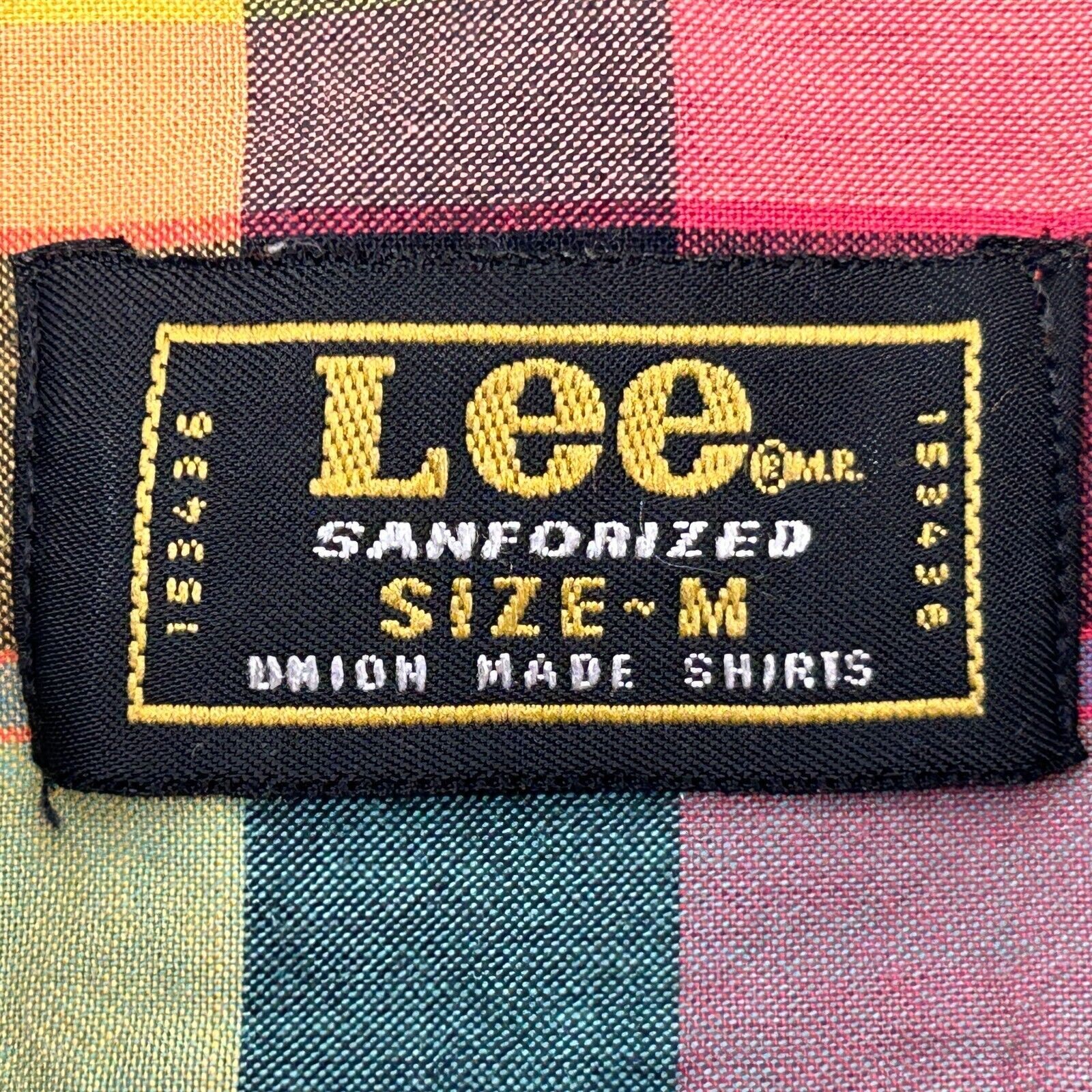 Vintage 80s Lee Plaid Button Front Shirt Sanforized USA Made Red Yellow M Medium - Image 4