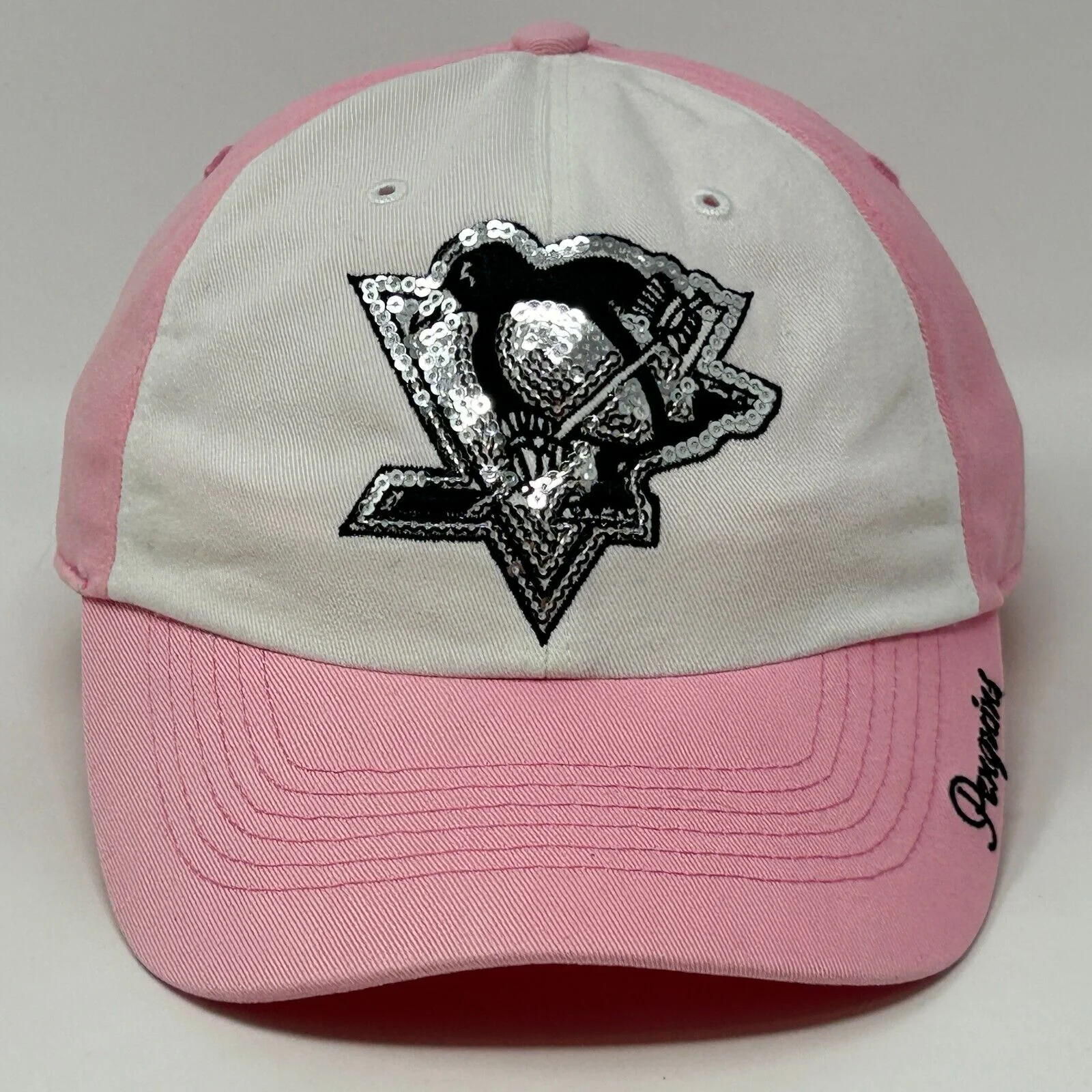 Pittsburgh Penguins Sequin Womens Hat Cap Pink NHL 47 Brand Strapback Ice Hockey - Image 11