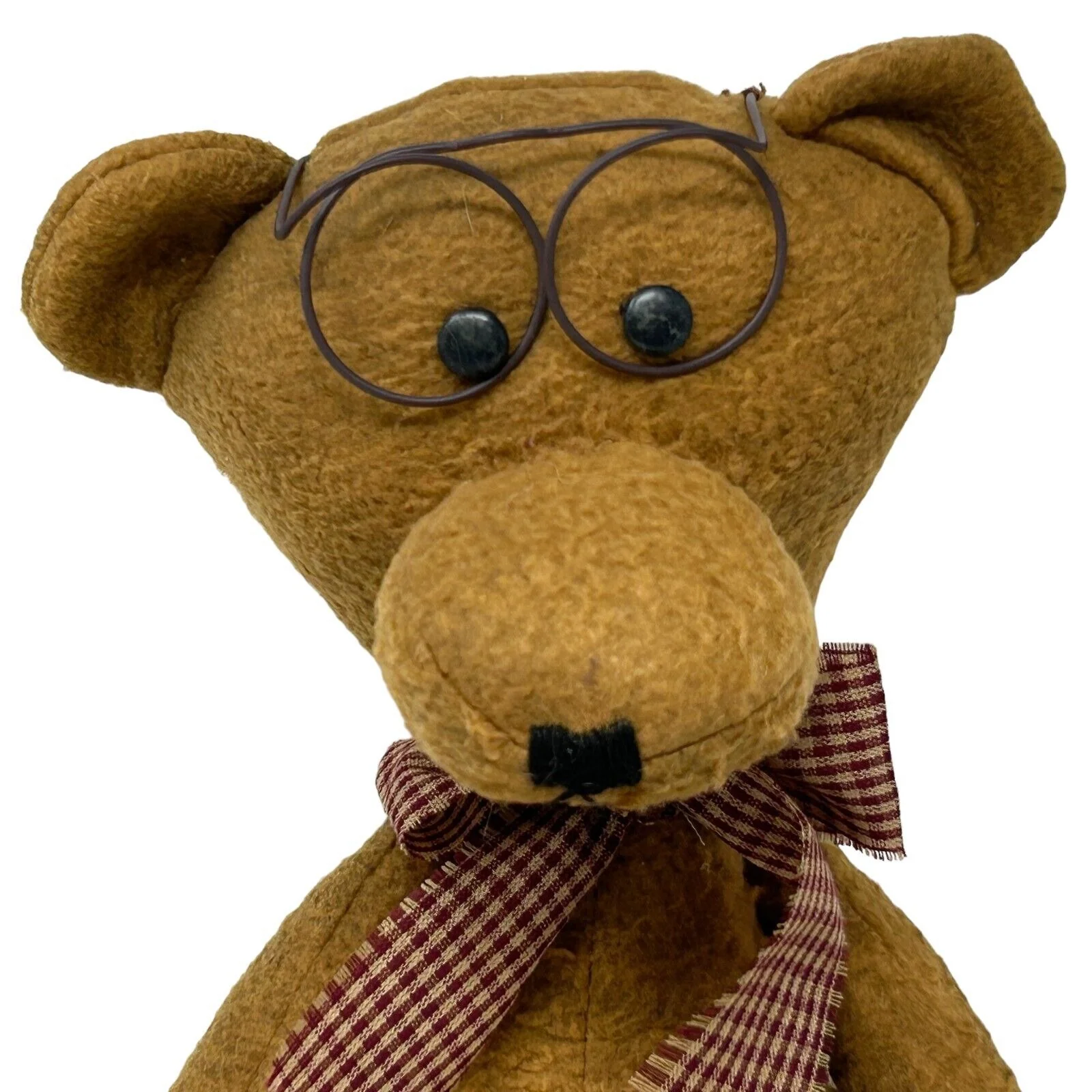 Plush Teddy Bear Stuffed Animal Wearing Eyeglasses Button Joints Beige Tan - Image 11