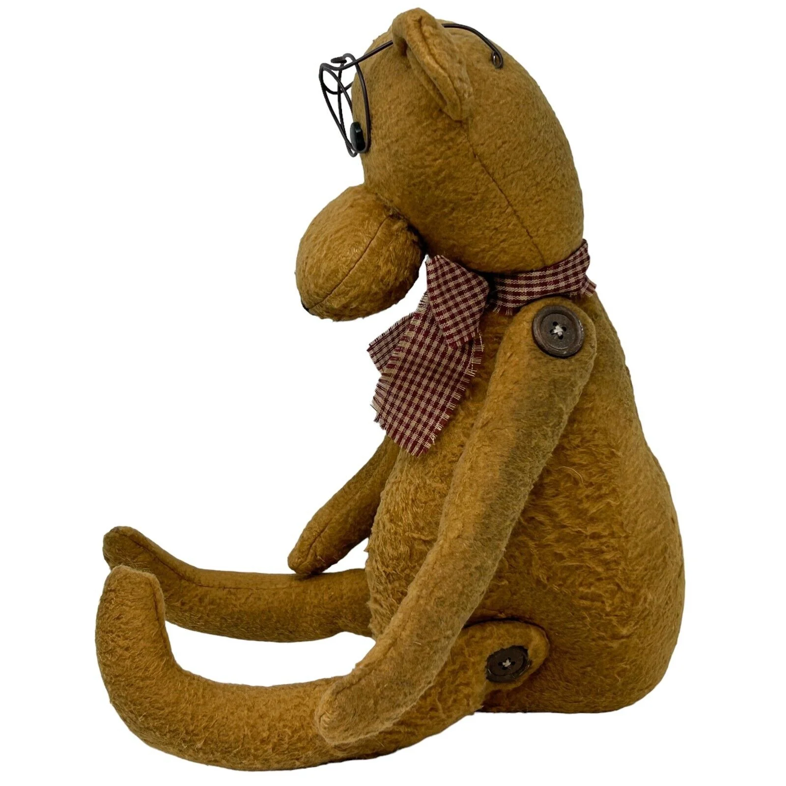 Plush Teddy Bear Stuffed Animal Wearing Eyeglasses Button Joints Beige Tan - Image 3