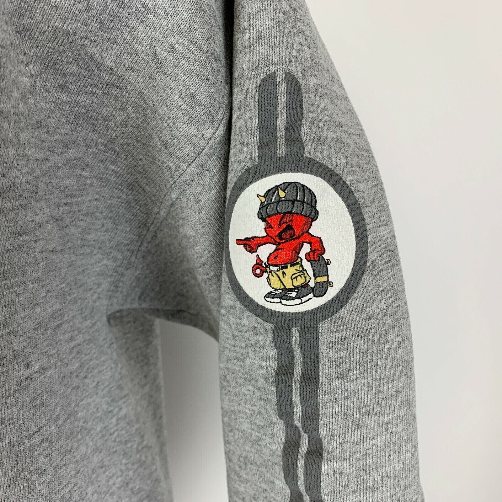 Vintage 90s Skateboarding Devil Demon Hoodie Hooded Sweatshirt Gray M Medium - Image 4