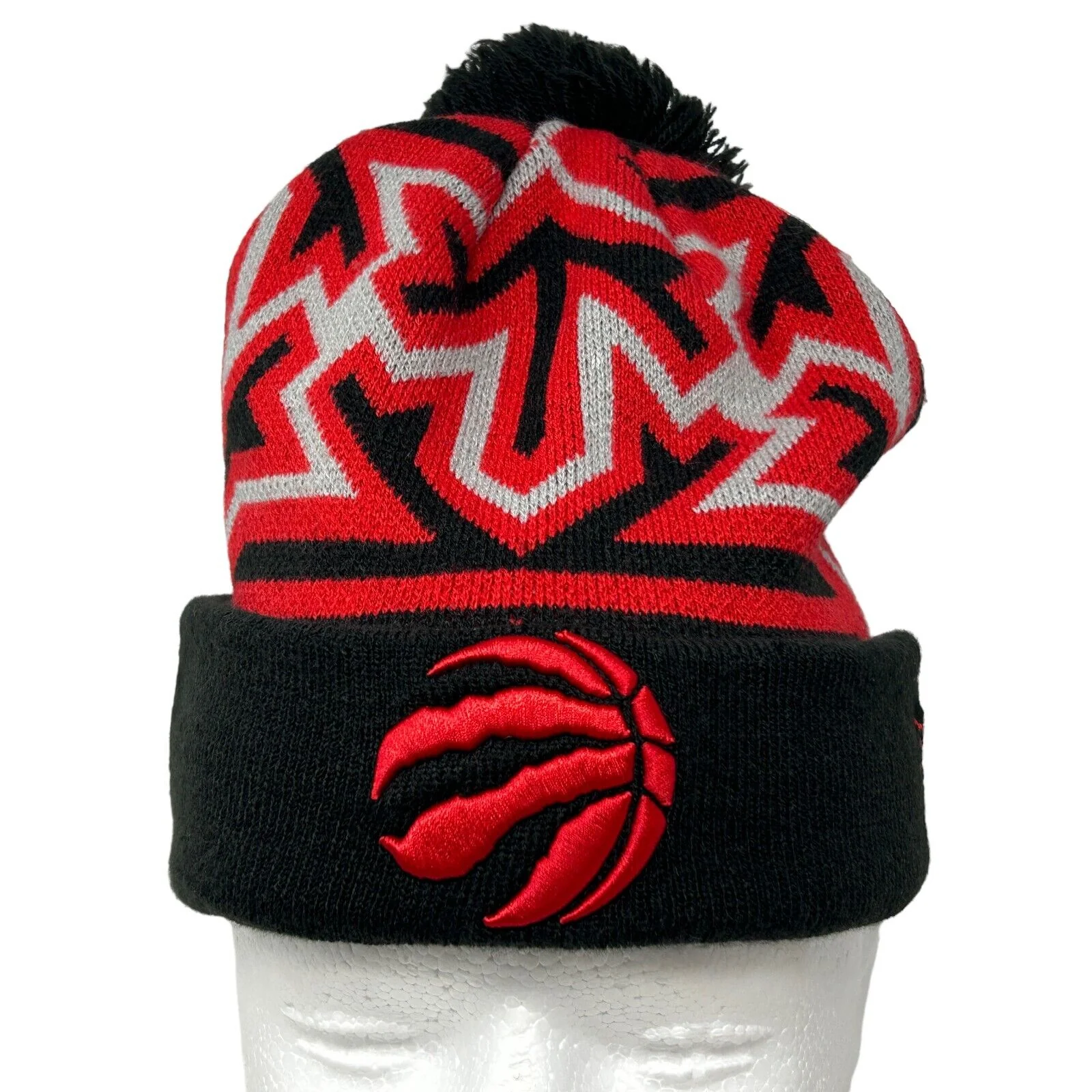Toronto Raptors Cuffed Pom Pom Beanie Toque Hat NBA Basketball New Era Black Red - Image 5