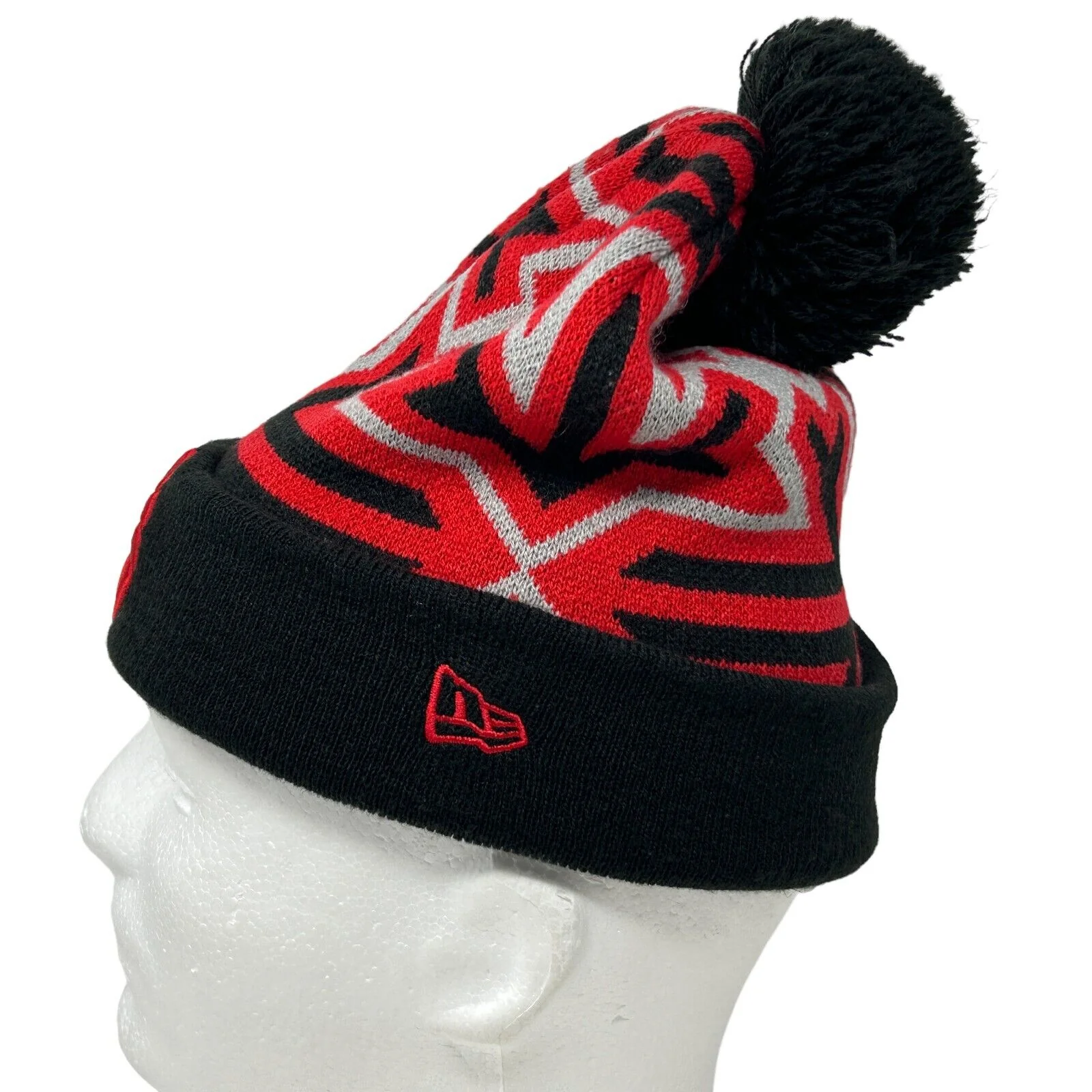 Toronto Raptors Cuffed Pom Pom Beanie Toque Hat NBA Basketball New Era Black Red - Image 6