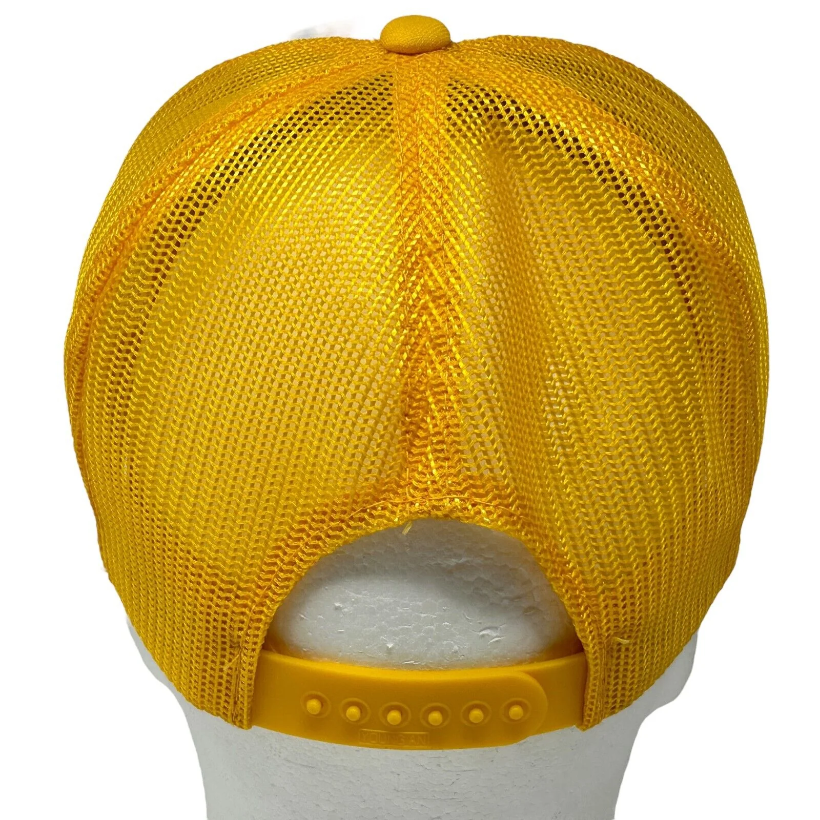 Vintage 80s Trench Plate Rental Co Trucker Hat Baseball Cap Roadwork Mesh Yellow - Image 3