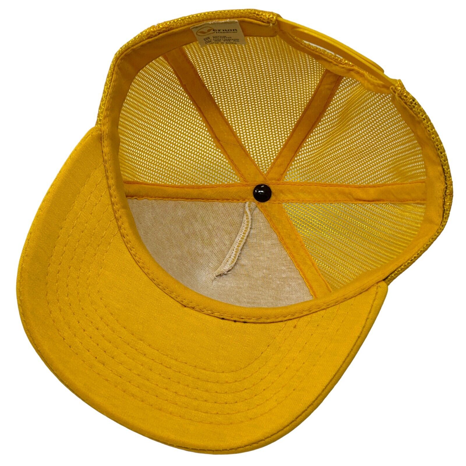 Vintage 80s Trench Plate Rental Co Trucker Hat Baseball Cap Roadwork Mesh Yellow - Image 4