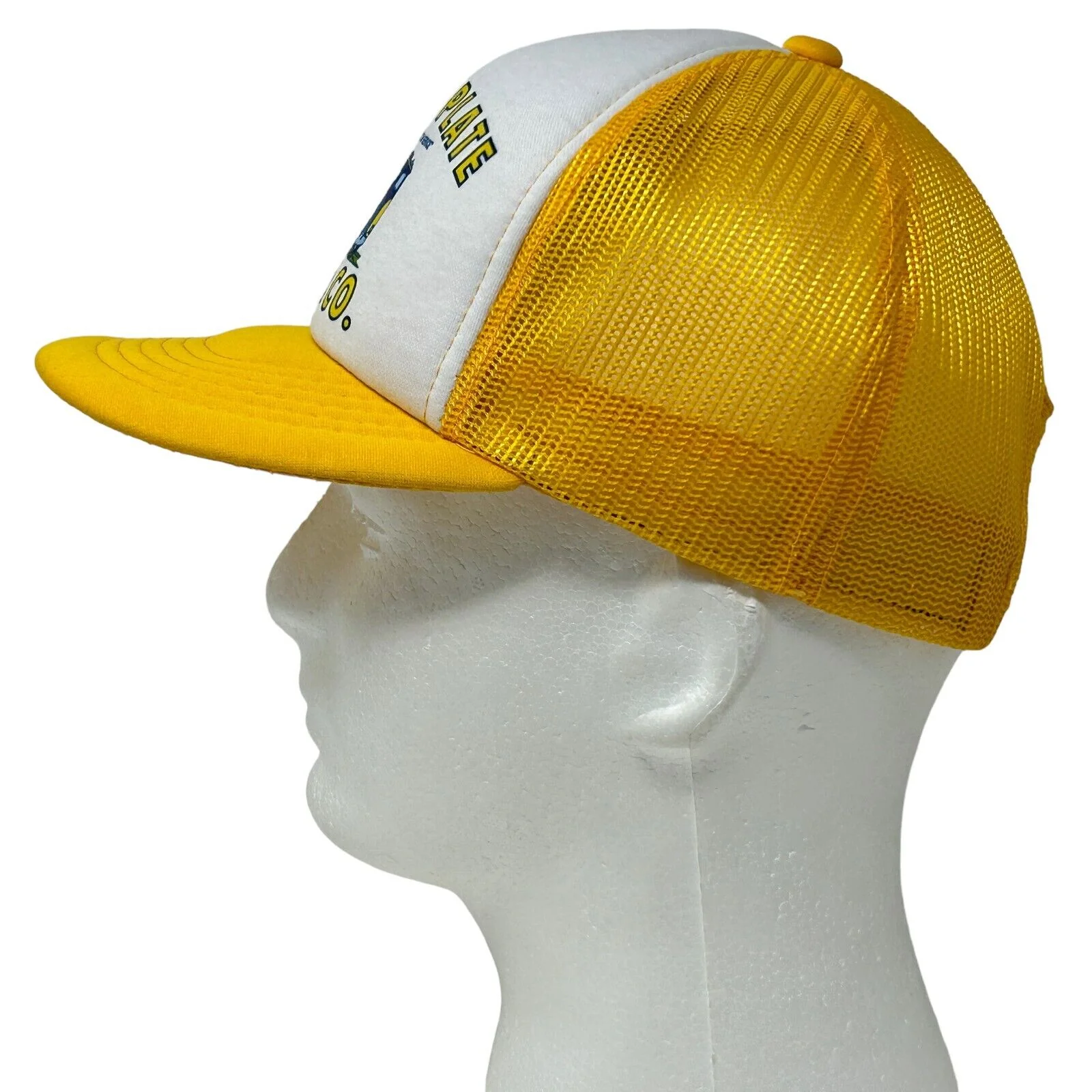 Vintage 80s Trench Plate Rental Co Trucker Hat Baseball Cap Roadwork Mesh Yellow - Image 7