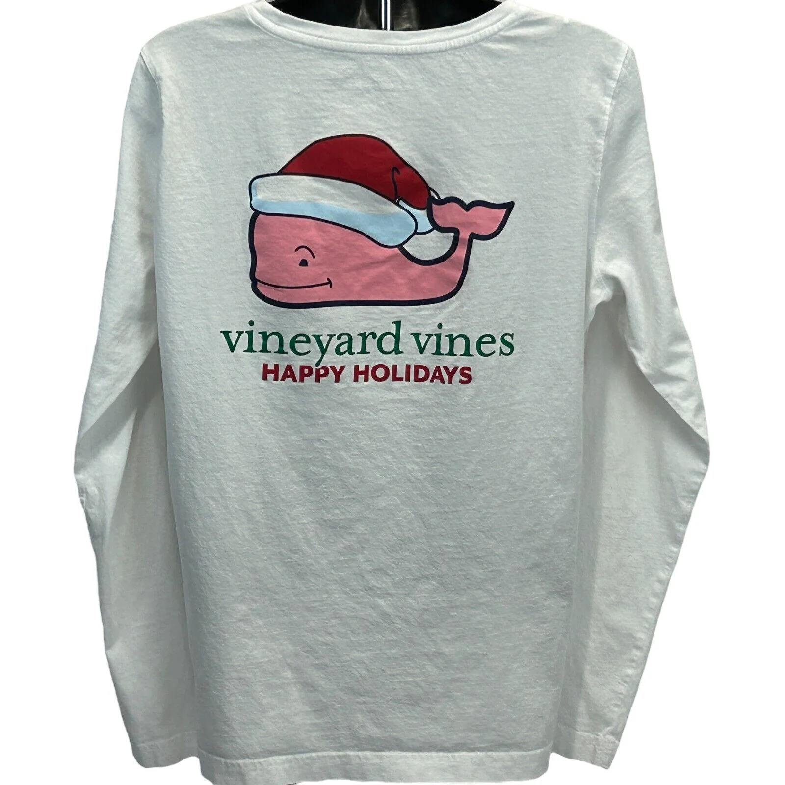 Vineyard Vines Happy Holidays T Shirt Womens Medium Christmas Long Sleeve White - Image 3