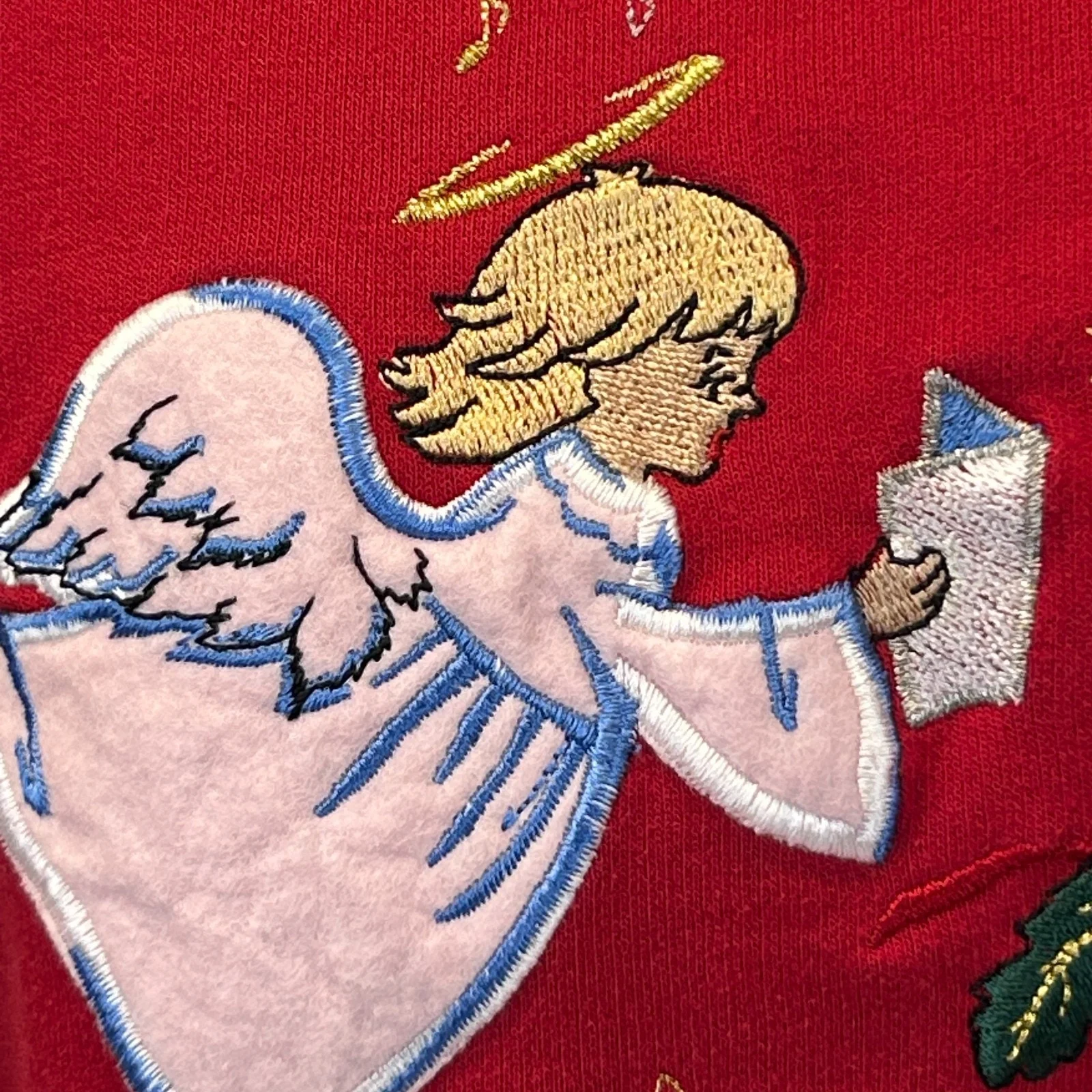 Vintage 90s Silent Night Cute Christmas Sweater Sweatshirt Red Womens M Medium - Image 5