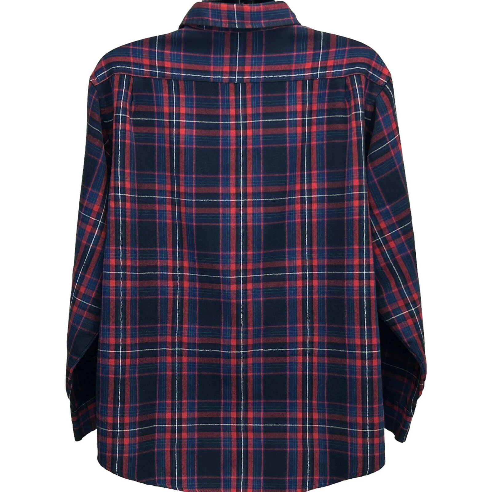 Vintage 80s Plaid Flannel Button Front Shirt Sears The Mens Store Blue XXL 2XL - Image 3