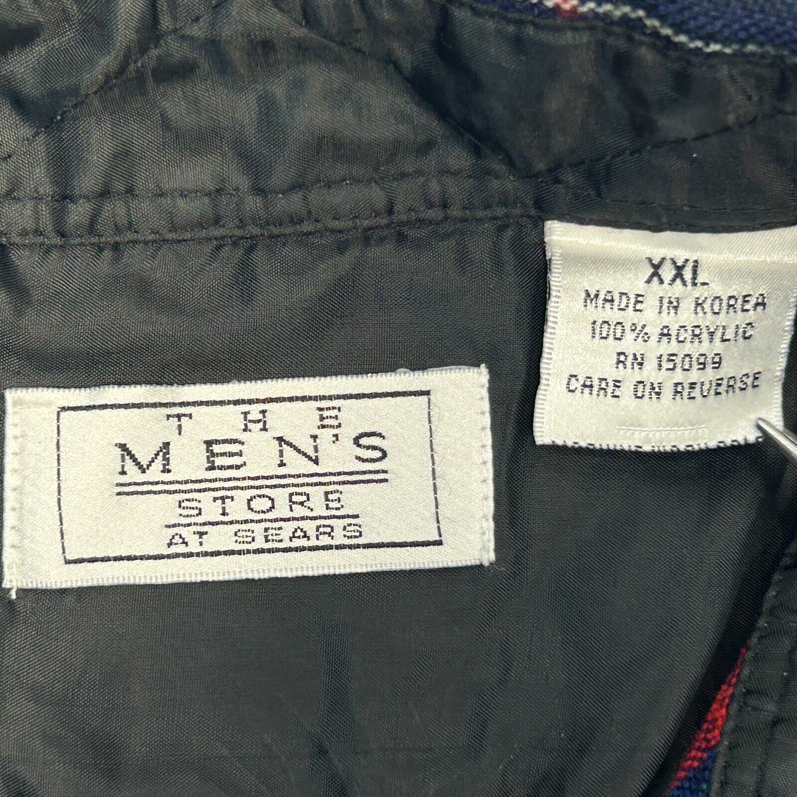 Vintage 80s Plaid Flannel Button Front Shirt Sears The Mens Store Blue XXL 2XL - Image 4